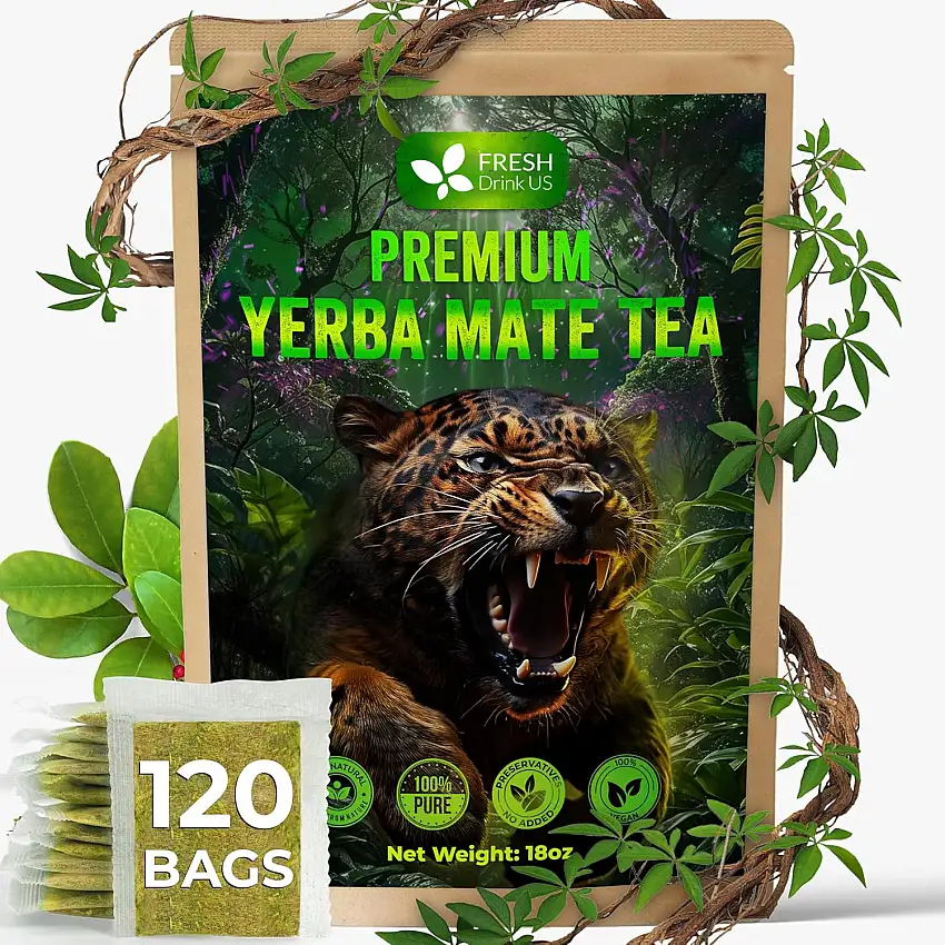 Yerba Mate Tea Bags, Hi-Caffeine, Unsmoked Yerba Mate Tea Bags, Super-Green Yerba Mate, No Dust