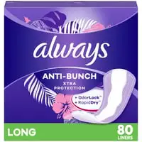 Always, Daily Liners - Anti-Bunch Xtra Protection Daily Liners, Long, Unscented, 80 CT