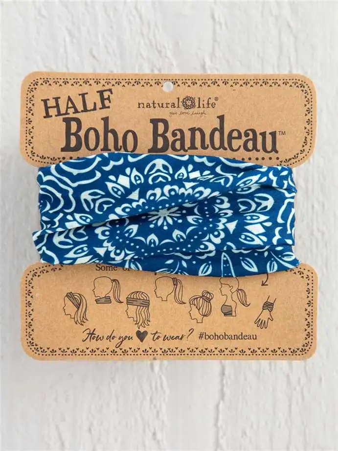 Headband - Boho Bandeau Half - Navy Mandala