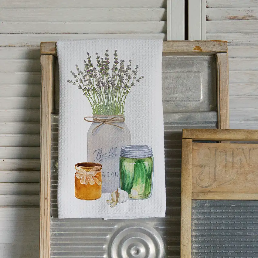 Ball Canning Jar with Lavender Kitchen Towel