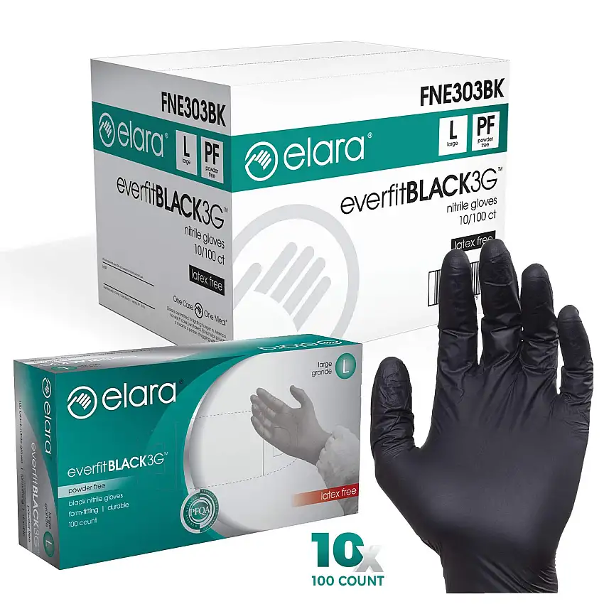 GLOVES BLACK NITRILE P/F Large