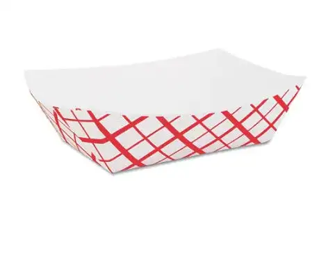 #300 3 lb Red Check Paper Food Tray 7060