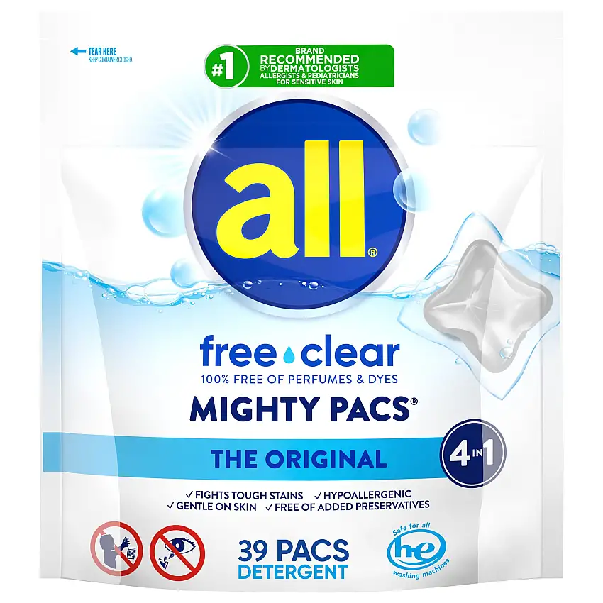 All Mighty Pacs Free Clear Laundry Detergent - 25.8 OZ 6 Pack