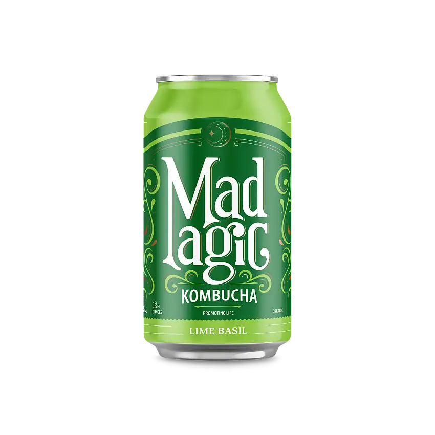 Mad Magic Kombucha Lime Basil Kombucha - 12 FL OZ 24 Pack