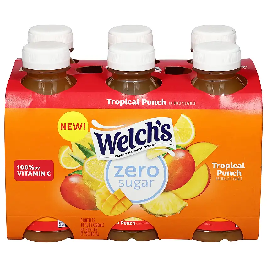 Welch's Tropical Punch Zero Sugar Drink 10 fl oz On-the-Go Bottle (Pack of 6) - 4 Pack