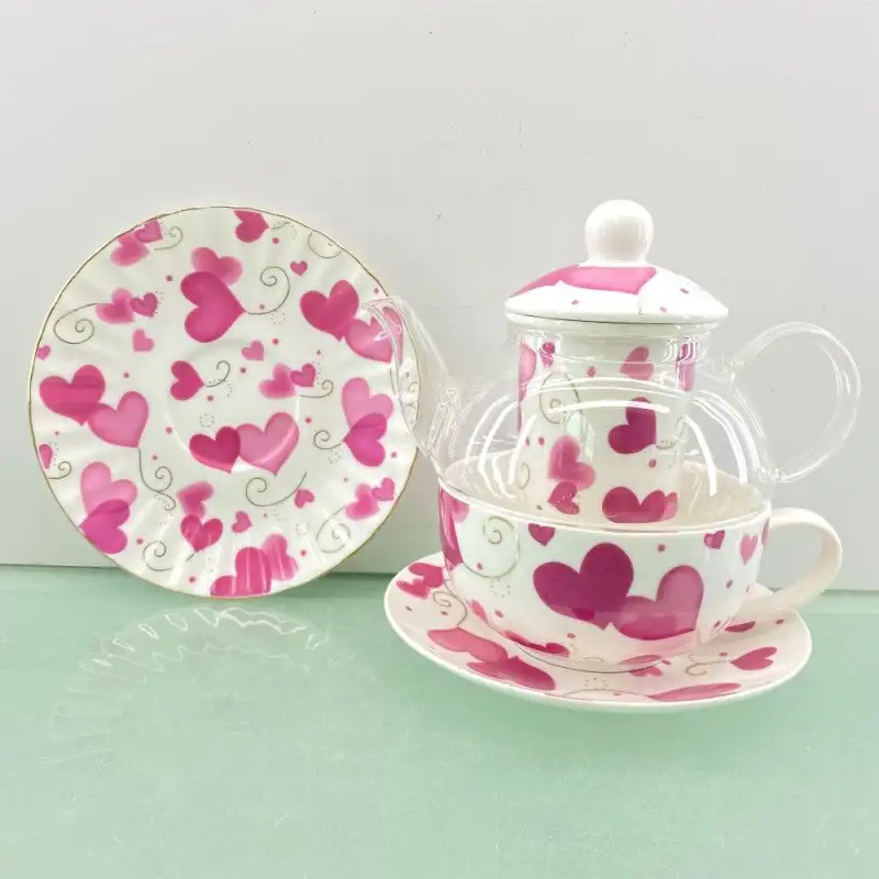 Gold Pink Heart Glass T41