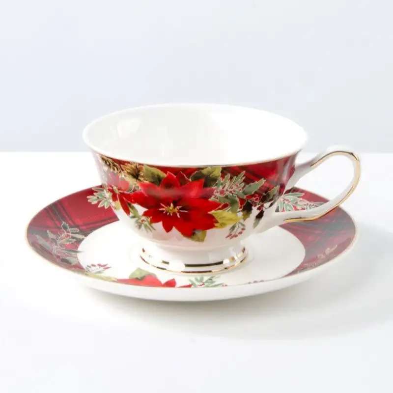 Poinsettia Plaid Cup & Saucer