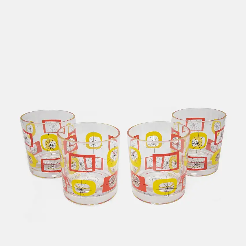 Atomic Acrylic Old Fashioned Glasses | Orange | Set of 4