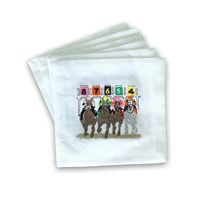 Away They Go Embroidered Cocktail Napkins - Set of 6