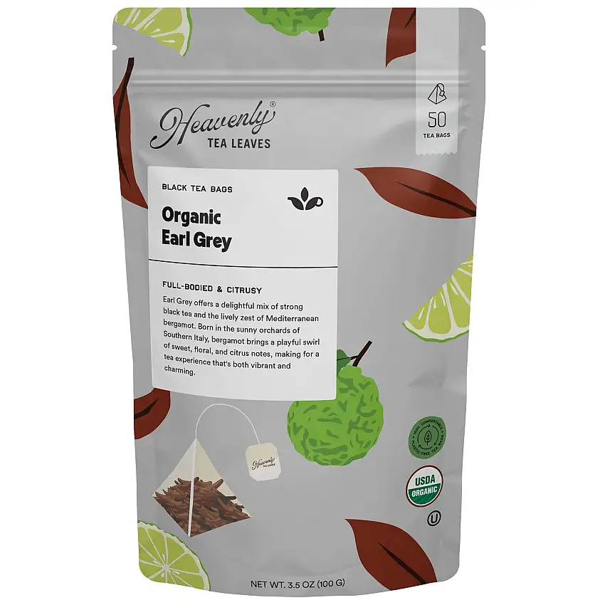 Organic Earl Grey, Compostable Pyramid Black Tea Bags, 50 Count