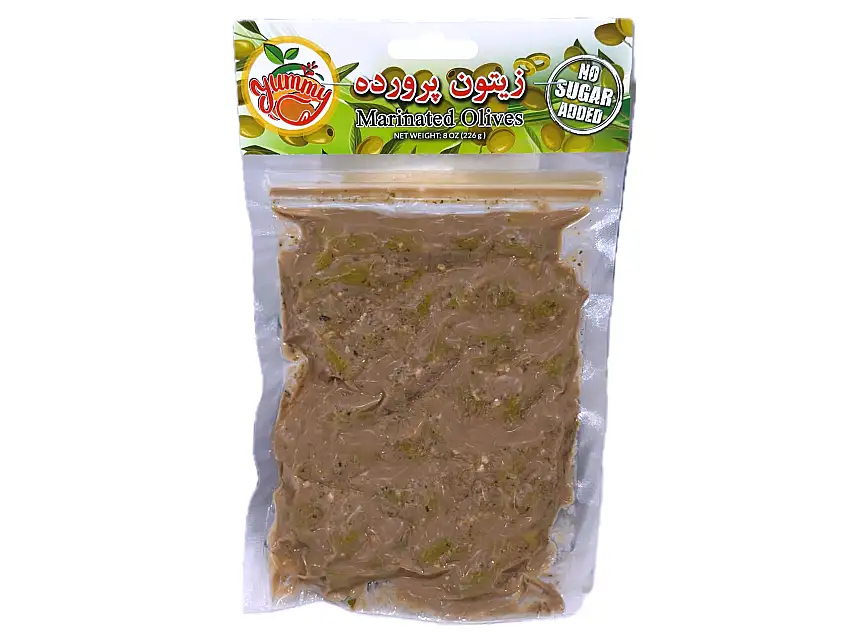 🟦 Marinated Green Olives (Zeytoon Parvardeh)
