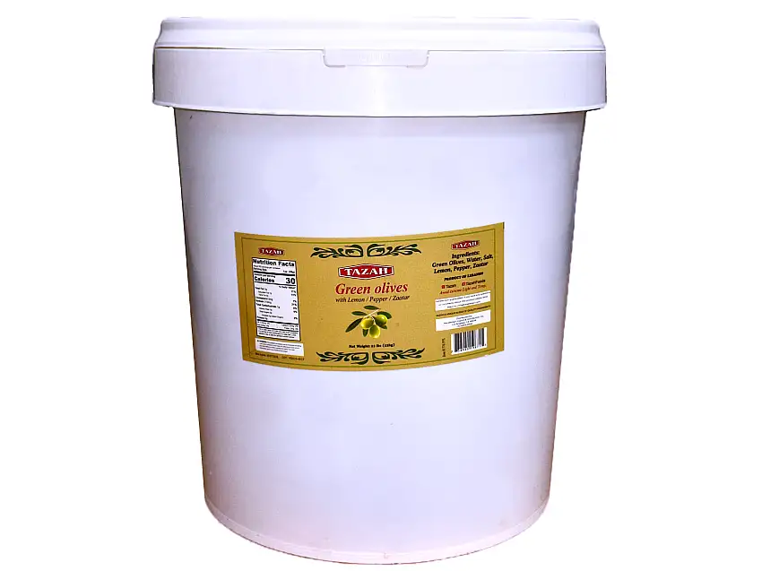 Al Koura Green Cracked Olives With Lemon & Zaatar & Pepper (22 Lb) (Zeytoon Sabz)