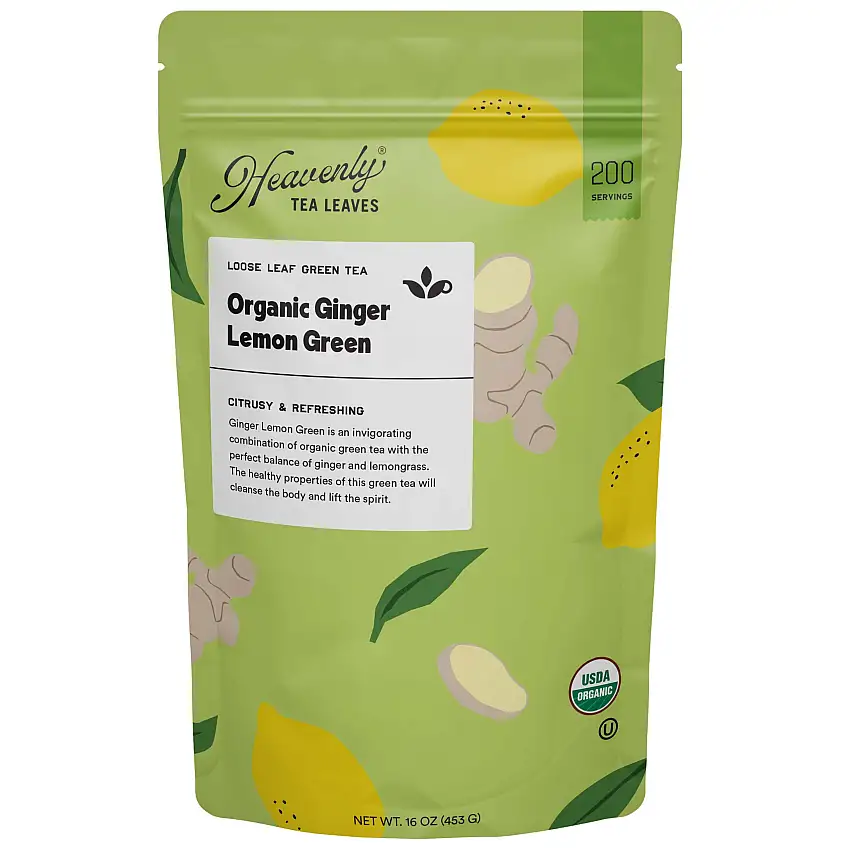 Organic Ginger Lemon Green, Bulk Loose Leaf Green Tea, 16 Oz.
