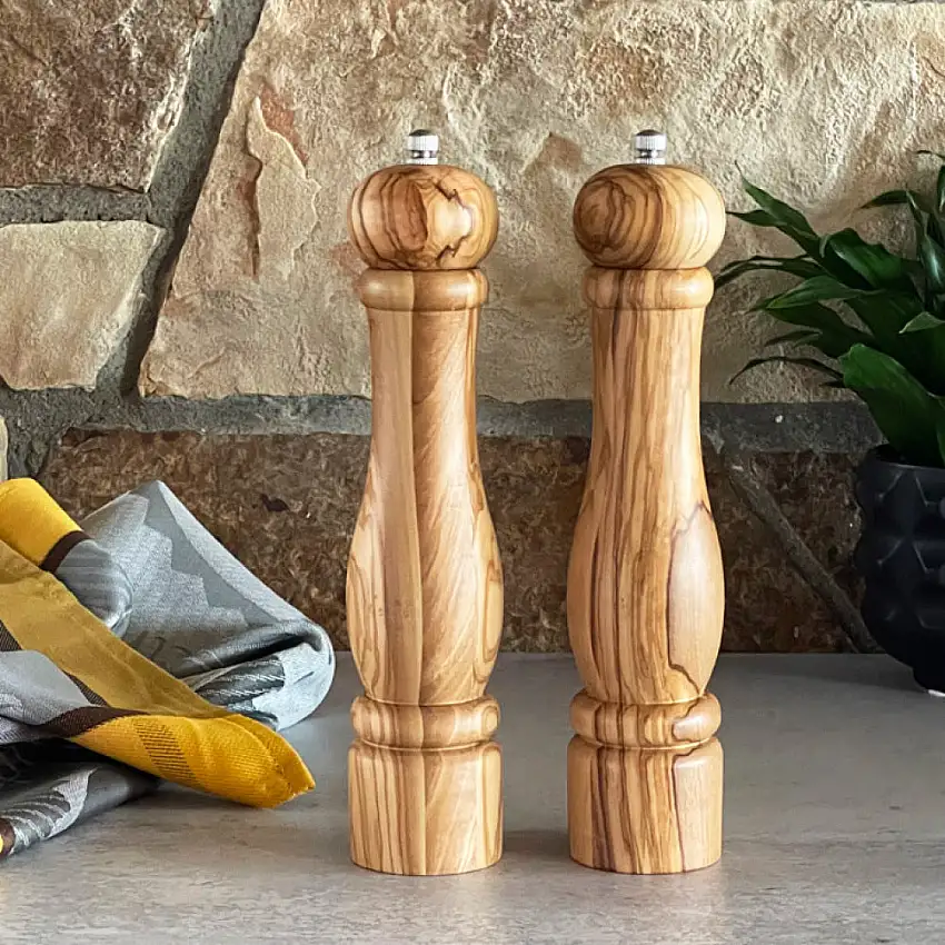 Natural Olive Wood Salt & Pepper Mill Gift Set