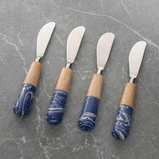 Blue Stone & Wood Spreader S/4