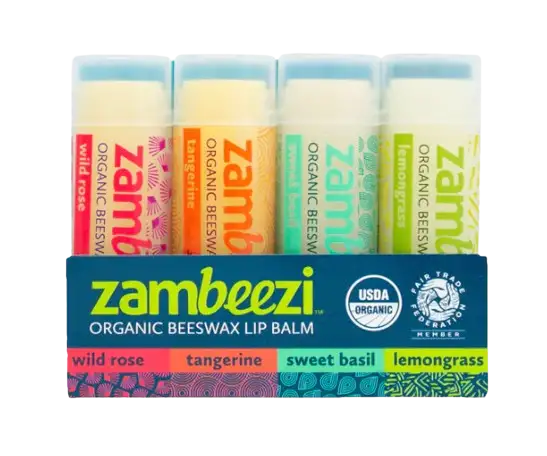 Zambeezi Core (Lemongrass, Tangerine, Wild Rose, Sweet Basil) Variety Lip Balm 4-Pack - 0.15 OZ 10 Pack
