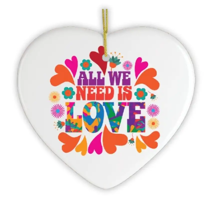 All We Need is Love Ornament, 1960s Hippy Psychedelic Style Christmas Decoration