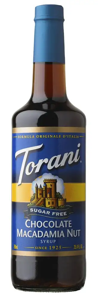 Torani SUGAR FREE Chocolate Macadamia Nut Syrup with Splenda 750 ml Glass Bottle