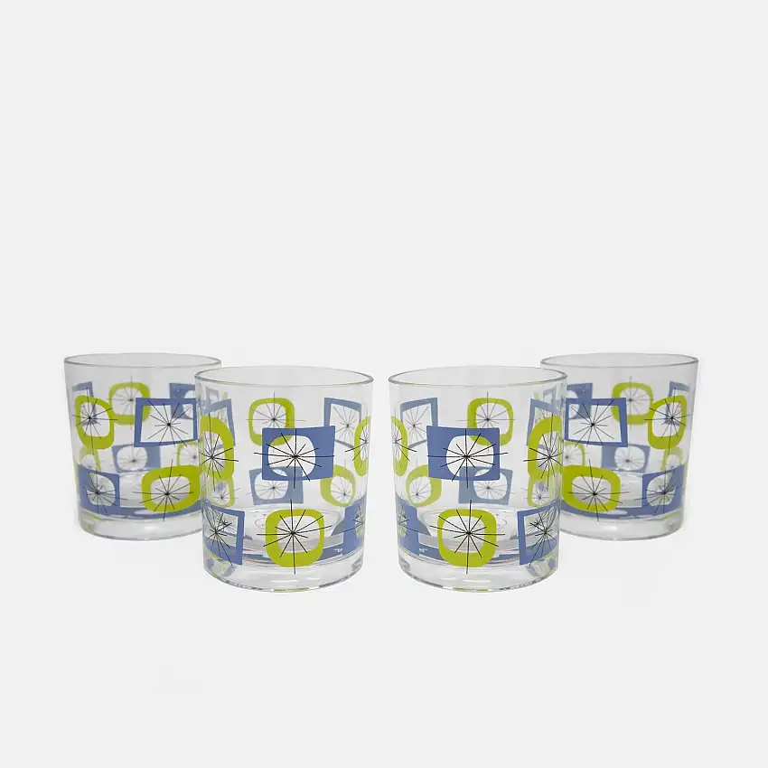 Atomic Acrylic Old Fashioned Glasses | Blue | Set of 4