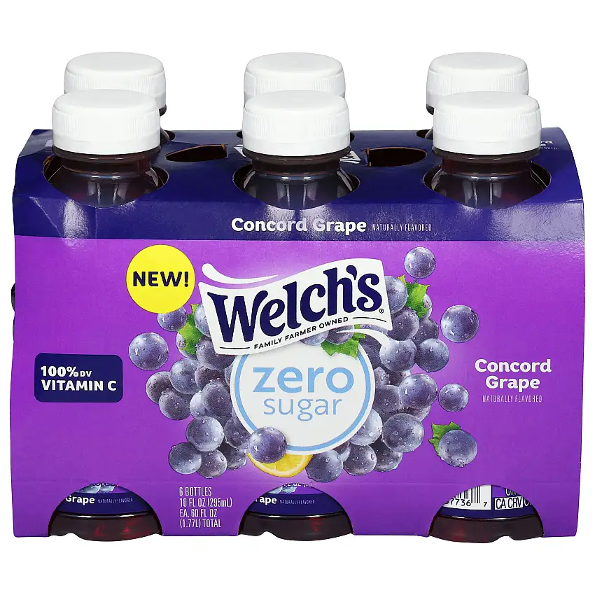 Welch's Concord Grape Zero Sugar Drink 10 fl oz On-the-Go Bottle (Pack of 6) - 4 Pack