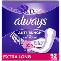 Always, Daily Liners - Anti-Bunch Xtra Protection Daily Liners, Extra Long, Unscented, 92 CT