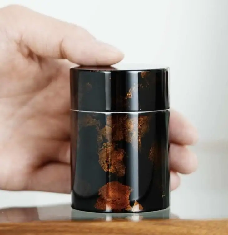 Natural Lacquered Solid Tin Tea Caddy